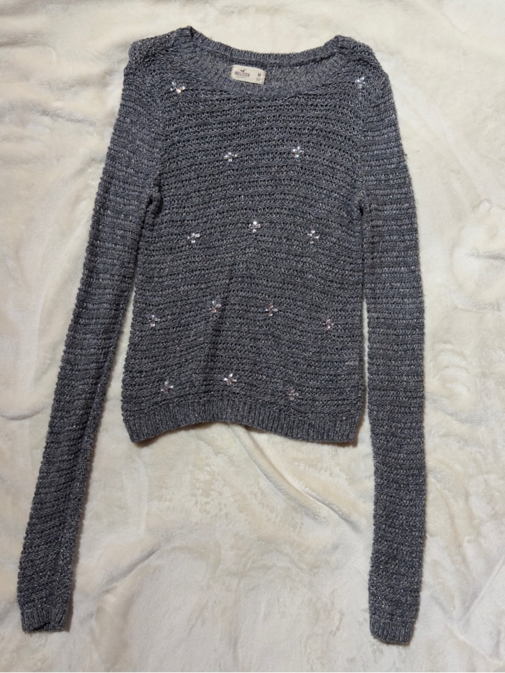 Hollister Charcoal Gray Crewneck Sweater with Sequin Accents